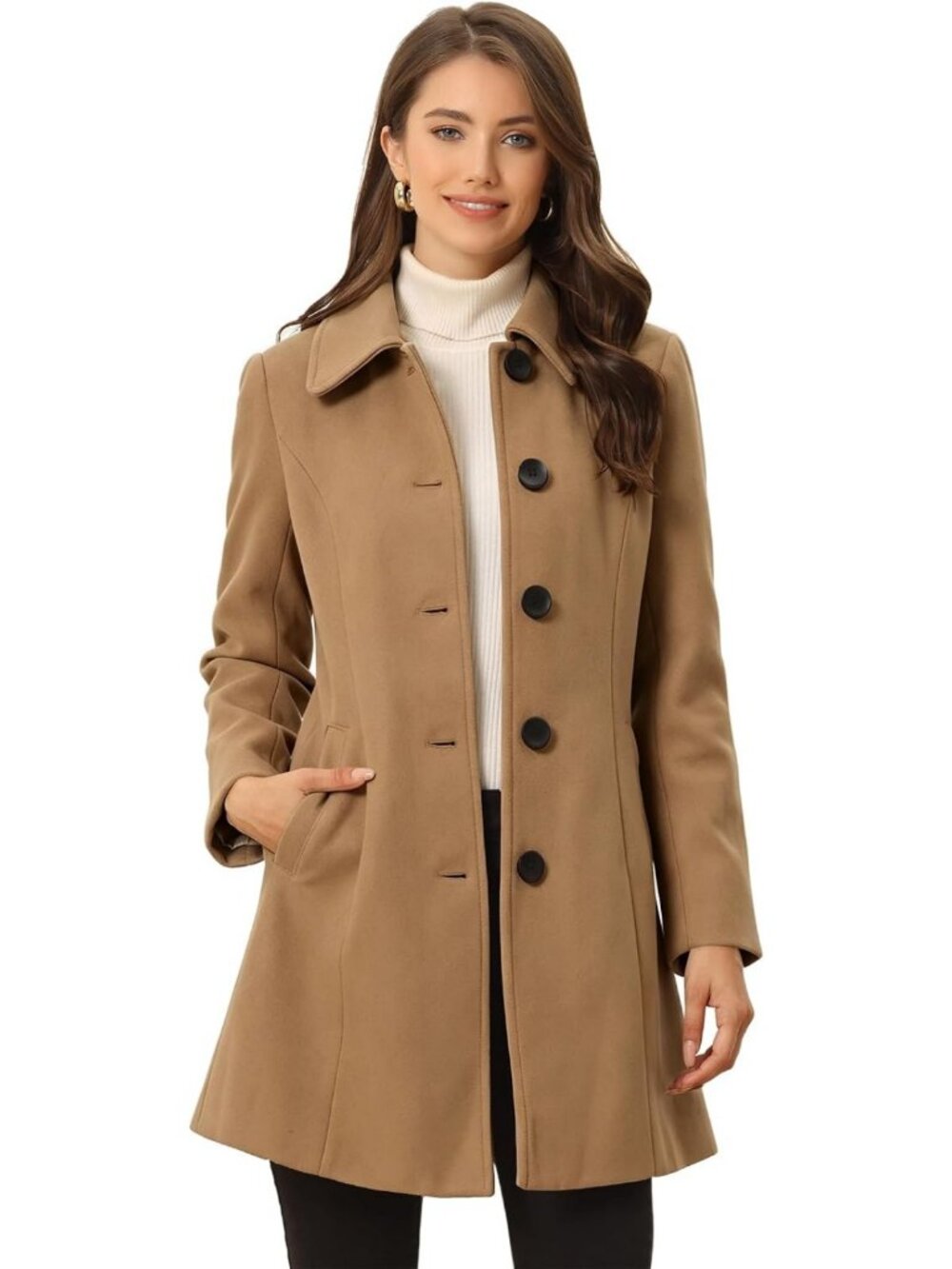 Warm Winter Pea Coat with Peter Pan Collar | Stylish Single Breasted Outerwear